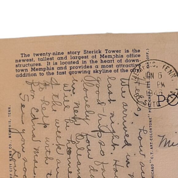 Antique Postcard From Memphis TN Postmarked 1/6/1946 - Picture 3 of 5